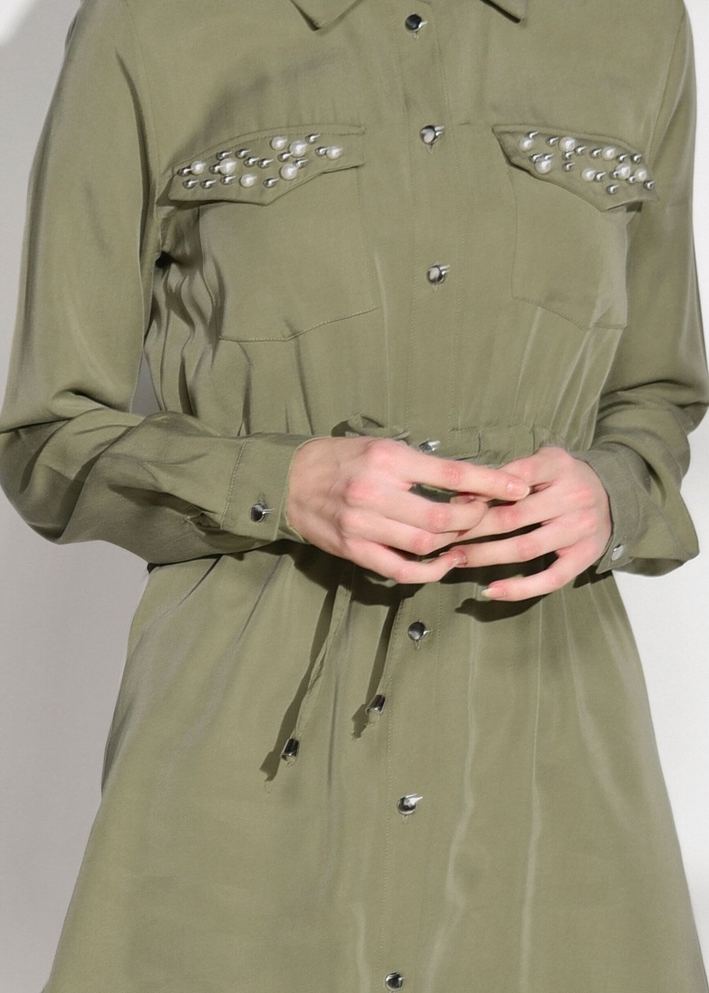 Tesettür giyim YEŞİL T 3265 Asmiray- Bel Kısmı Büzgülü Tunik