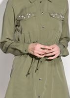 Tesettür giyim YEŞİL T 3265 Asmiray- Bel Kısmı Büzgülü Tunik