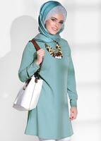 Tesettür giyim YEŞİL T 3308 Mısra- Klasik Kesim Tunik