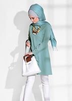 Tesettür giyim YEŞİL T 3308 Mısra- Klasik Kesim Tunik