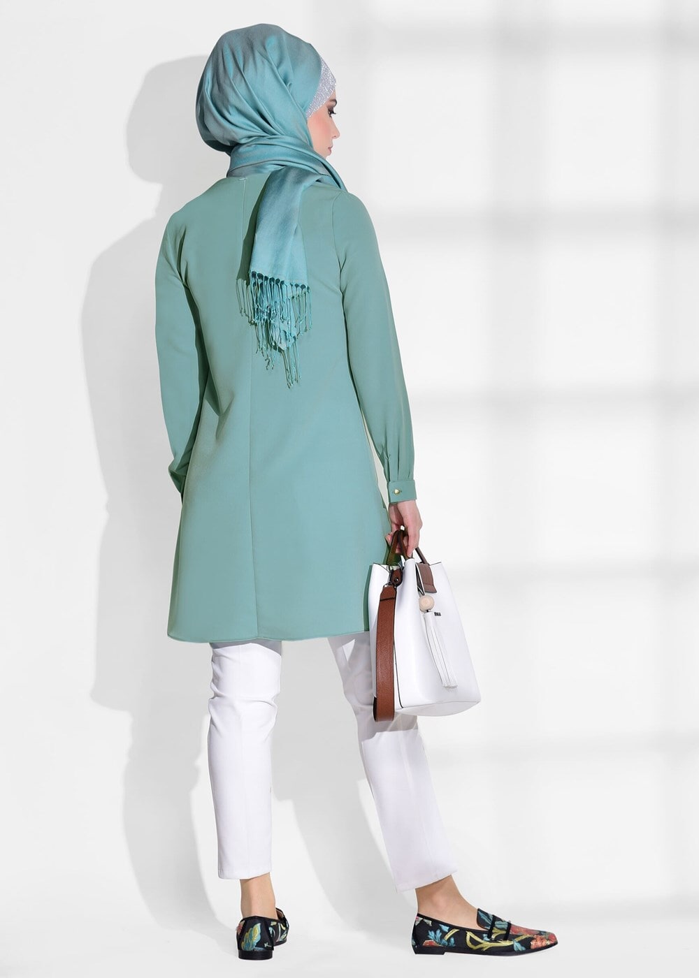 Tesettür giyim YEŞİL T 3308 Mısra- Klasik Kesim Tunik