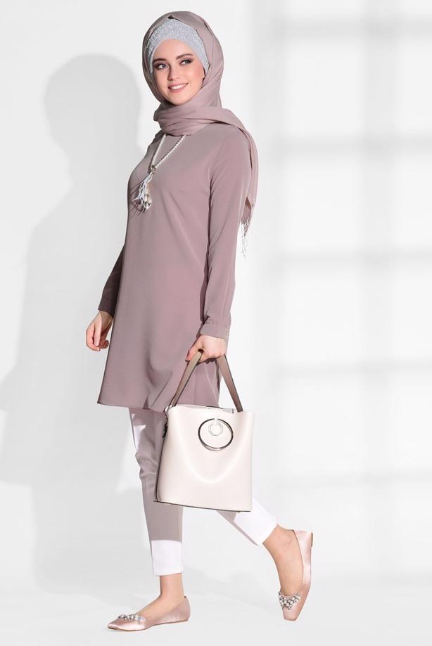 Hijab-Kleidung  T 3308 Mısra- Klasik Kesim Tunik - TRENDTESETTÜR