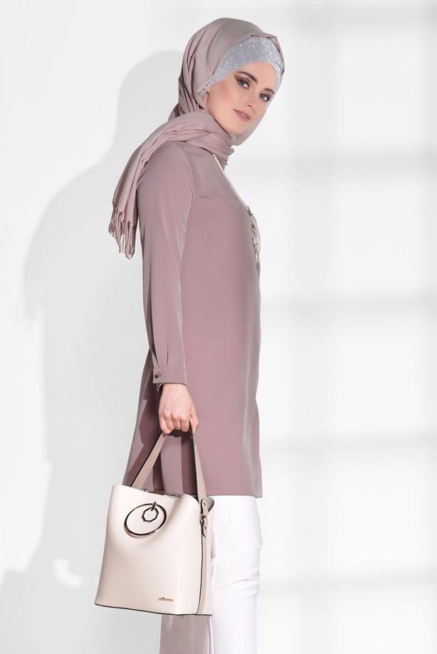 Hijab-Kleidung  T 3308 Mısra- Klasik Kesim Tunik - TRENDTESETTÜR
