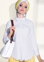 Tesettür giyim BEYAZ PÜSKÜL DETAYLI BLUZ 3338