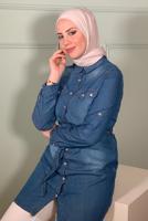 Vêtements hijab BLEU MARINE TUNIQUE DENIM DÉTAIL POCHE T 3424