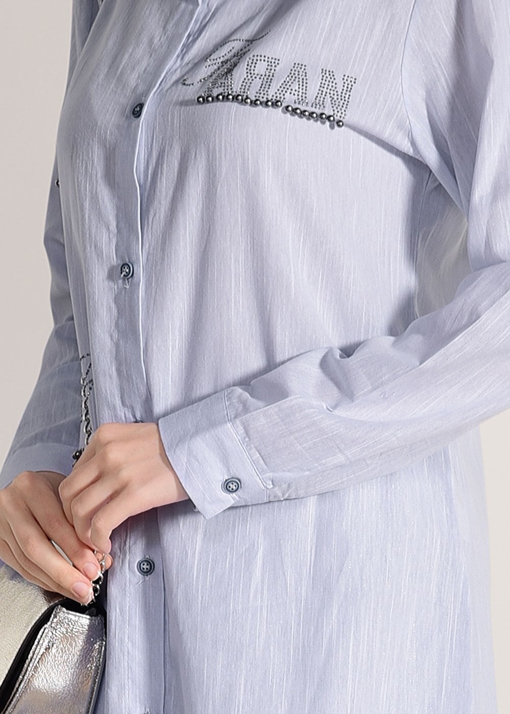 Hijab clothing BLUE  BEADED TUNIC 3429