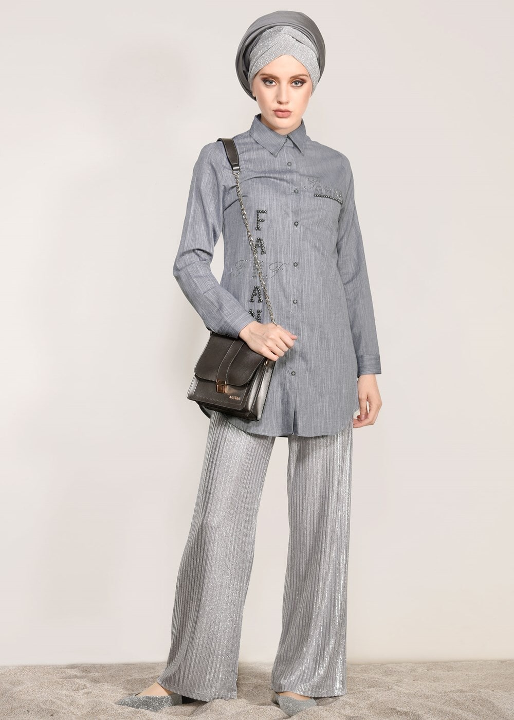 Vêtements hijab GRIS TUNIQUE PERLE 3429