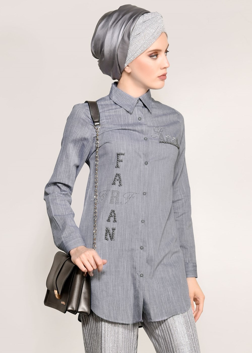 Vêtements hijab GRIS TUNIQUE PERLE 3429