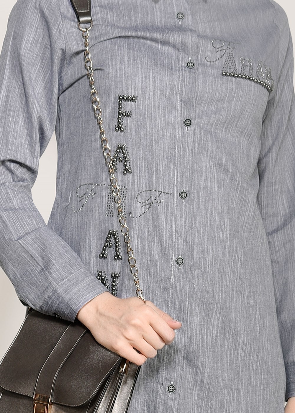 Vêtements hijab GRIS TUNIQUE PERLE 3429