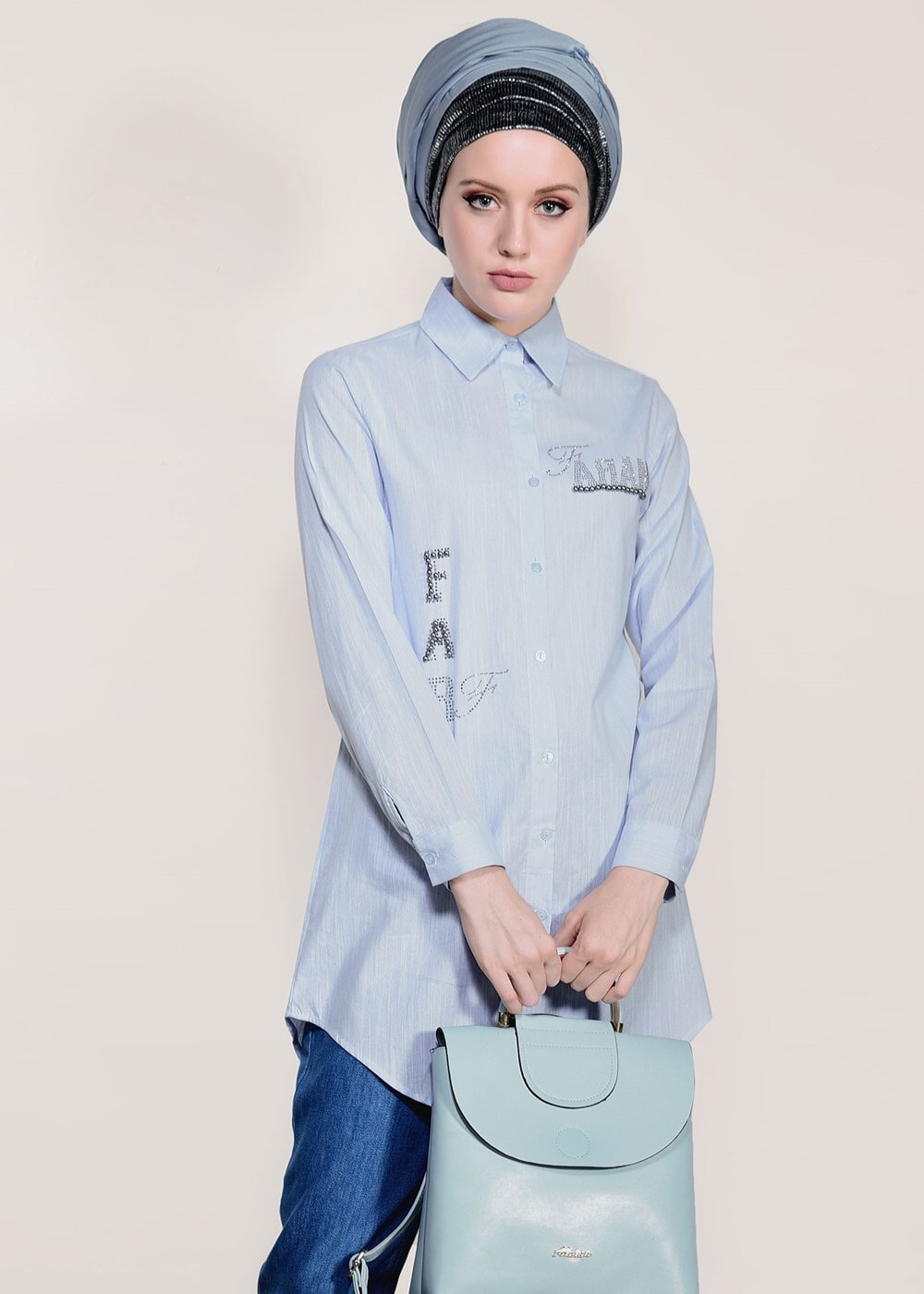 Vêtements hijab BLEU TUNIQUE PERLE 3429