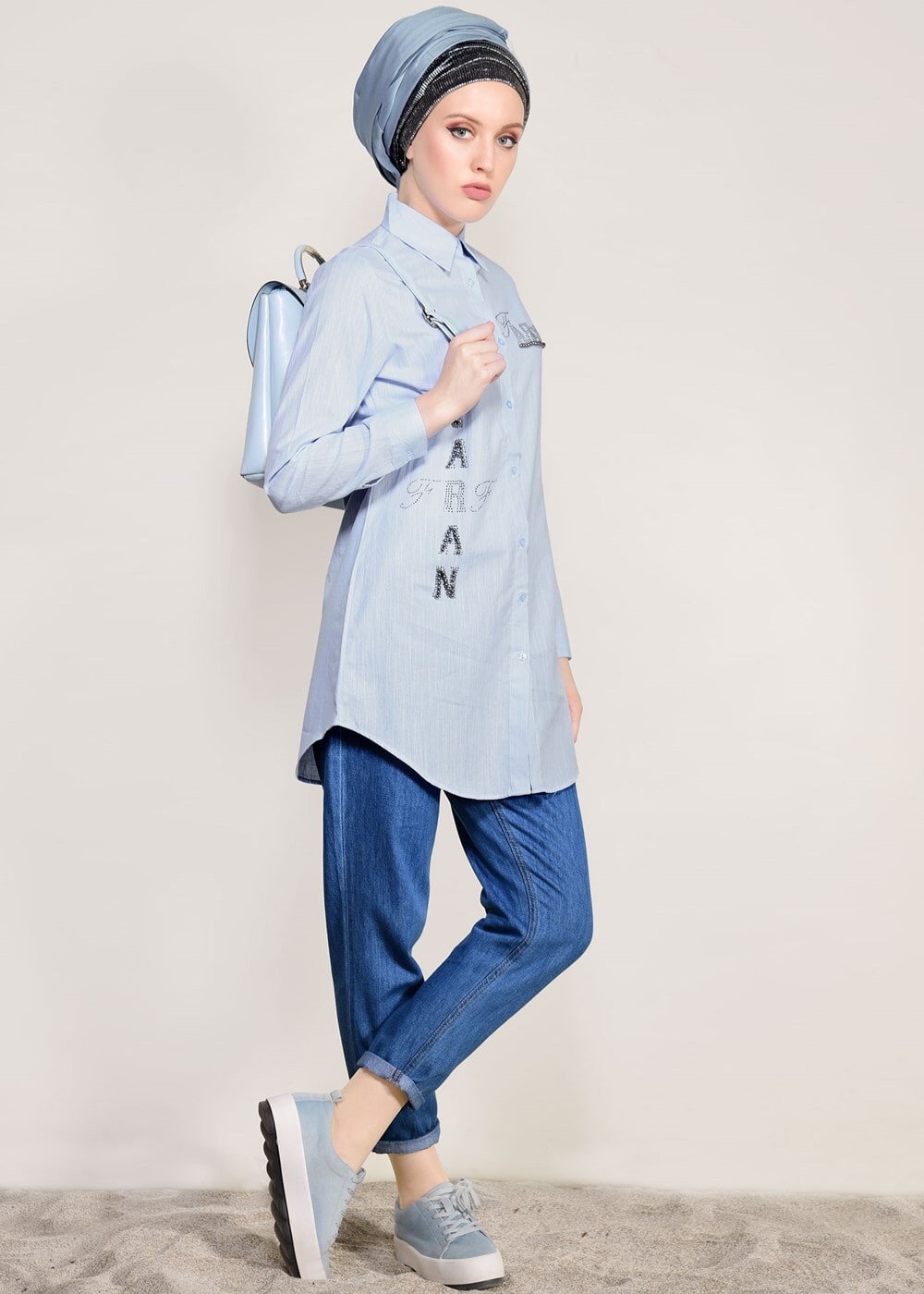 Vêtements hijab BLEU TUNIQUE PERLE 3429