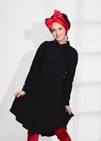 Tesettür giyim SİYAH T 3465 Asmiray- Cep Detaylı Tencel Tunik
