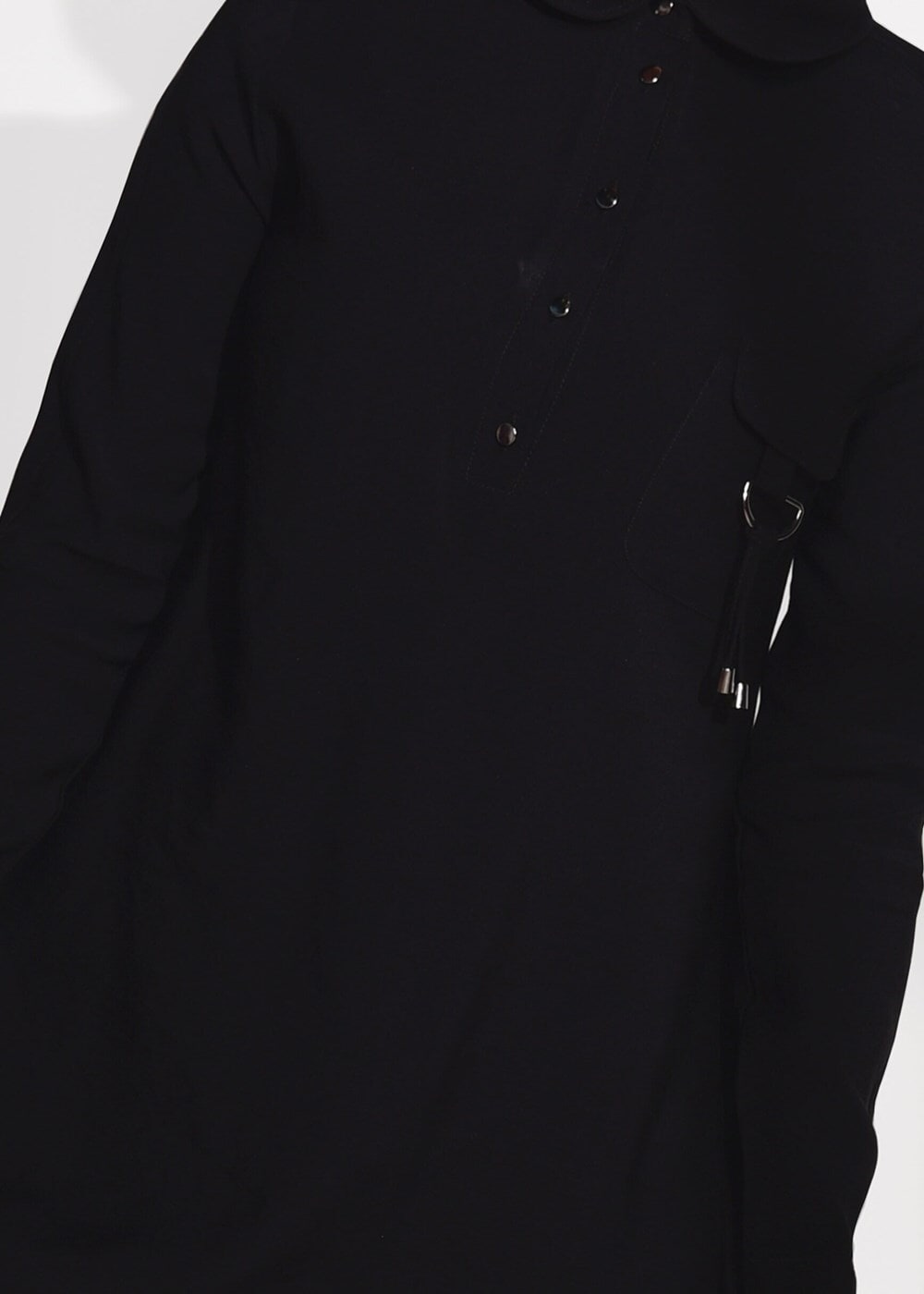 Tesettür giyim SİYAH T 3465 Asmiray- Cep Detaylı Tencel Tunik