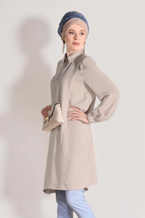 Hijab-Kleidung  T 3498 Mısra- Fermuar Detaylı Tunik - TRENDTESETTÜR
