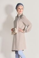Tesettür giyim BEJ T 3498 Mısra- Fermuar Detaylı Tunik
