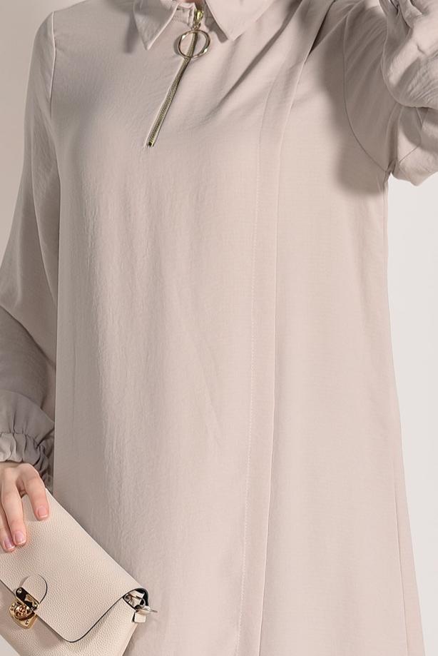 Hijab-Kleidung  T 3498 Mısra- Fermuar Detaylı Tunik - TRENDTESETTÜR