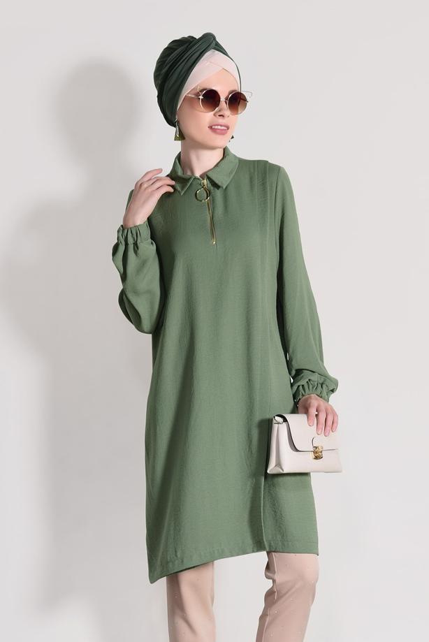Hijab-Kleidung  T 3498 Mısra- Fermuar Detaylı Tunik - TRENDTESETTÜR