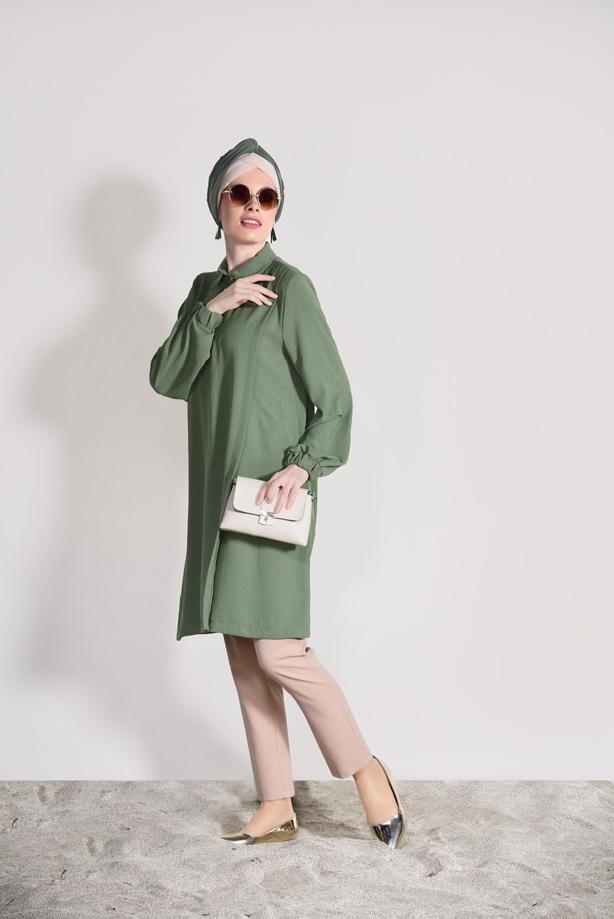Hijab-Kleidung  T 3498 Mısra- Fermuar Detaylı Tunik - TRENDTESETTÜR