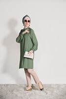 Tesettür giyim HAKİ T 3498 Mısra- Fermuar Detaylı Tunik