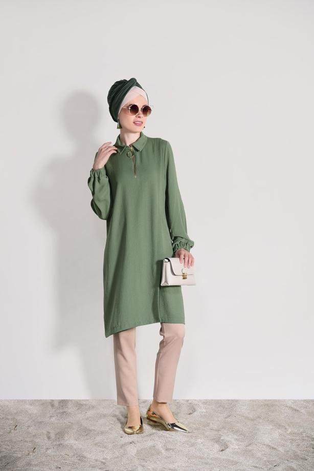 Hijab-Kleidung  T 3498 Mısra- Fermuar Detaylı Tunik - TRENDTESETTÜR