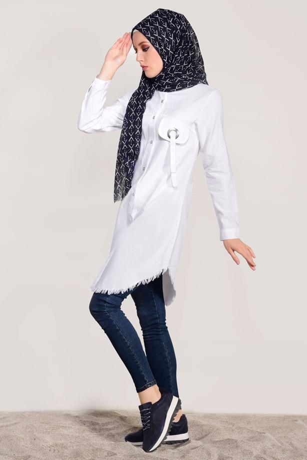 Vêtements hijab  FRINGE DETAILED TUNIC 3529  - TRENDTESETTÜR