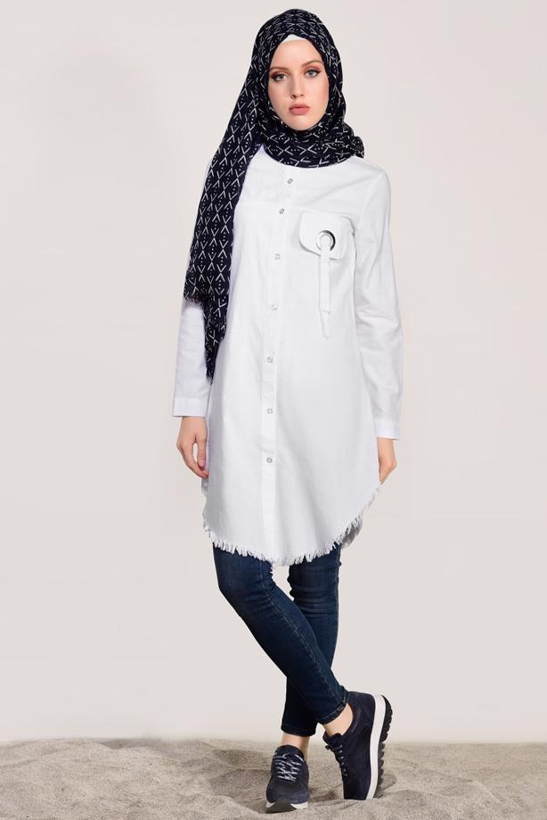 Vêtements hijab  FRINGE DETAILED TUNIC 3529  - TRENDTESETTÜR
