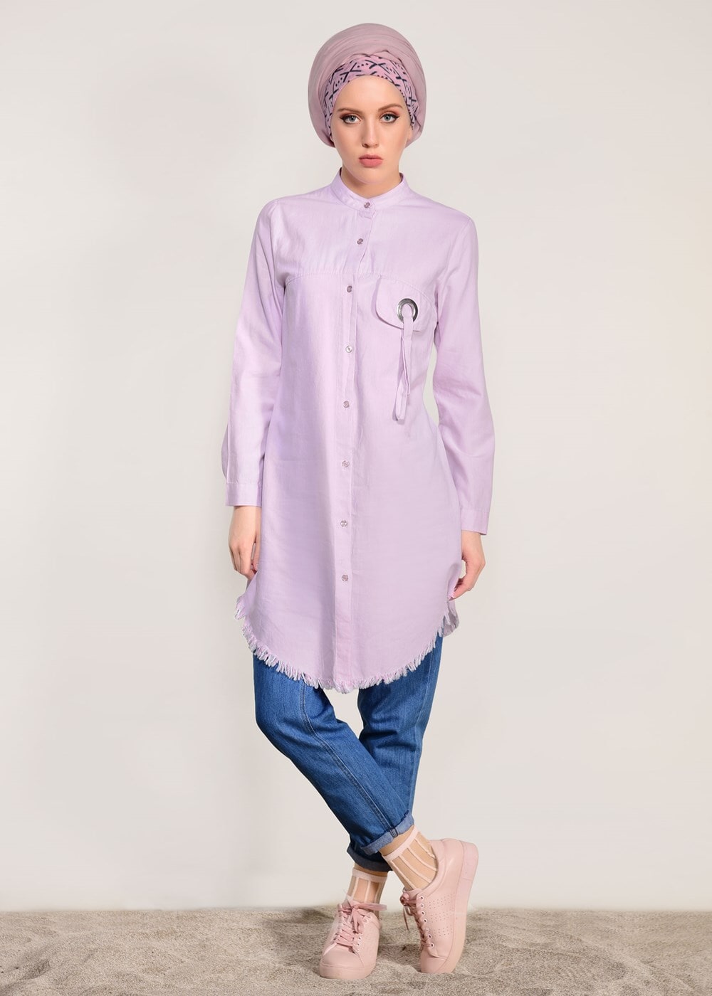 Hijab clothing POWDER FRINGE DETAILED TUNIC 3529 