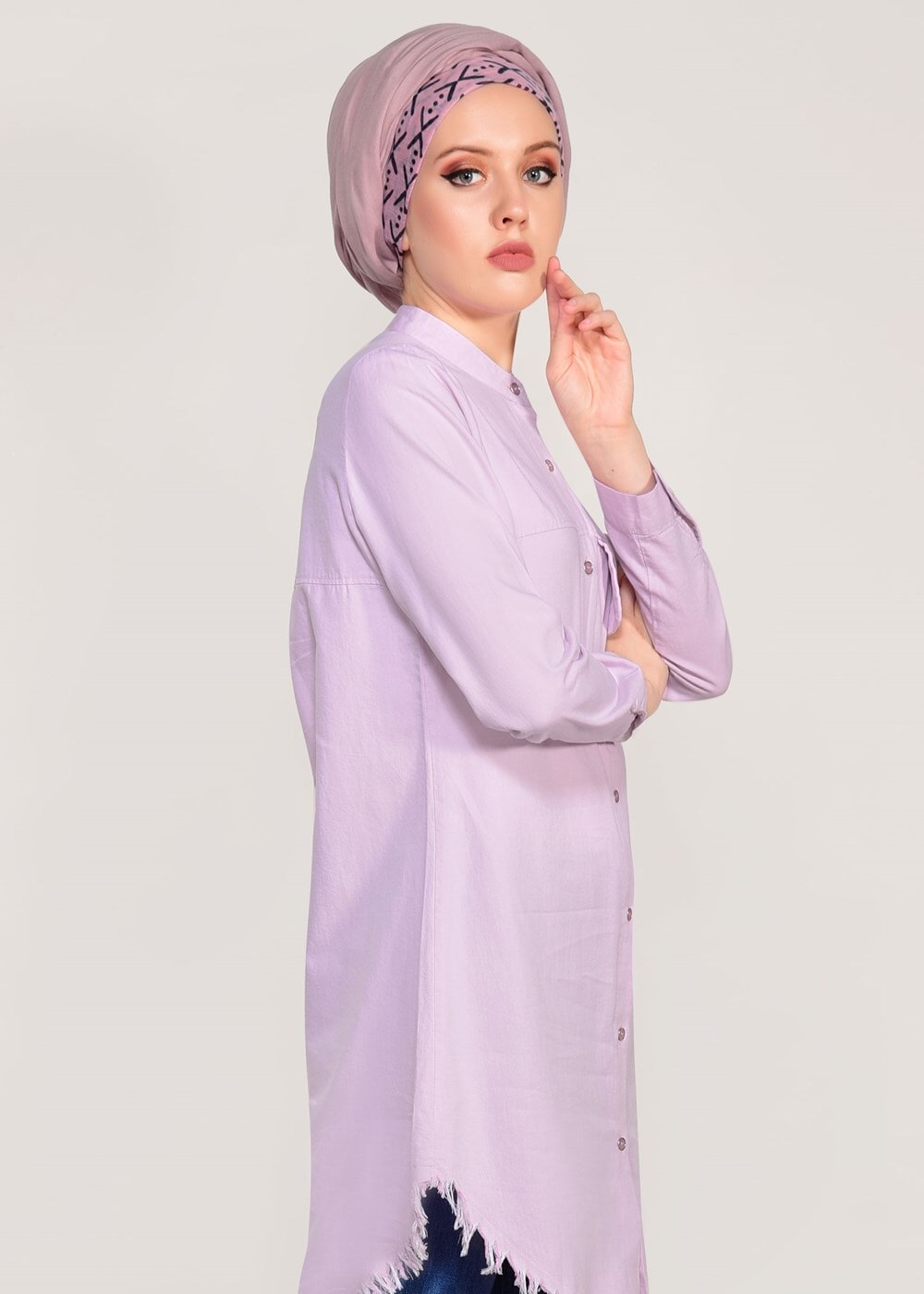 Hijab clothing POWDER FRINGE DETAILED TUNIC 3529 