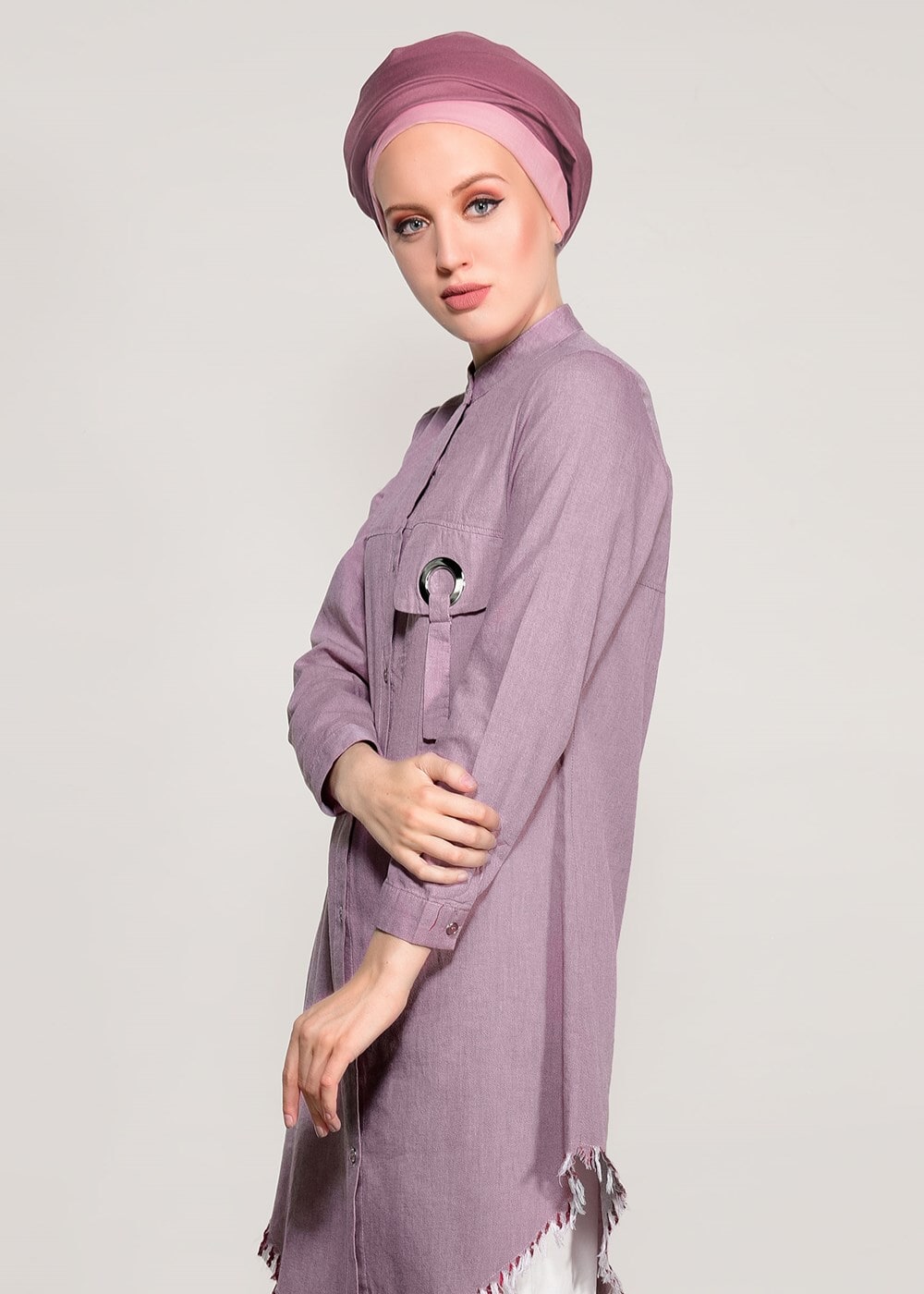 Hijab clothing PINK FRINGE DETAILED TUNIC 3529 