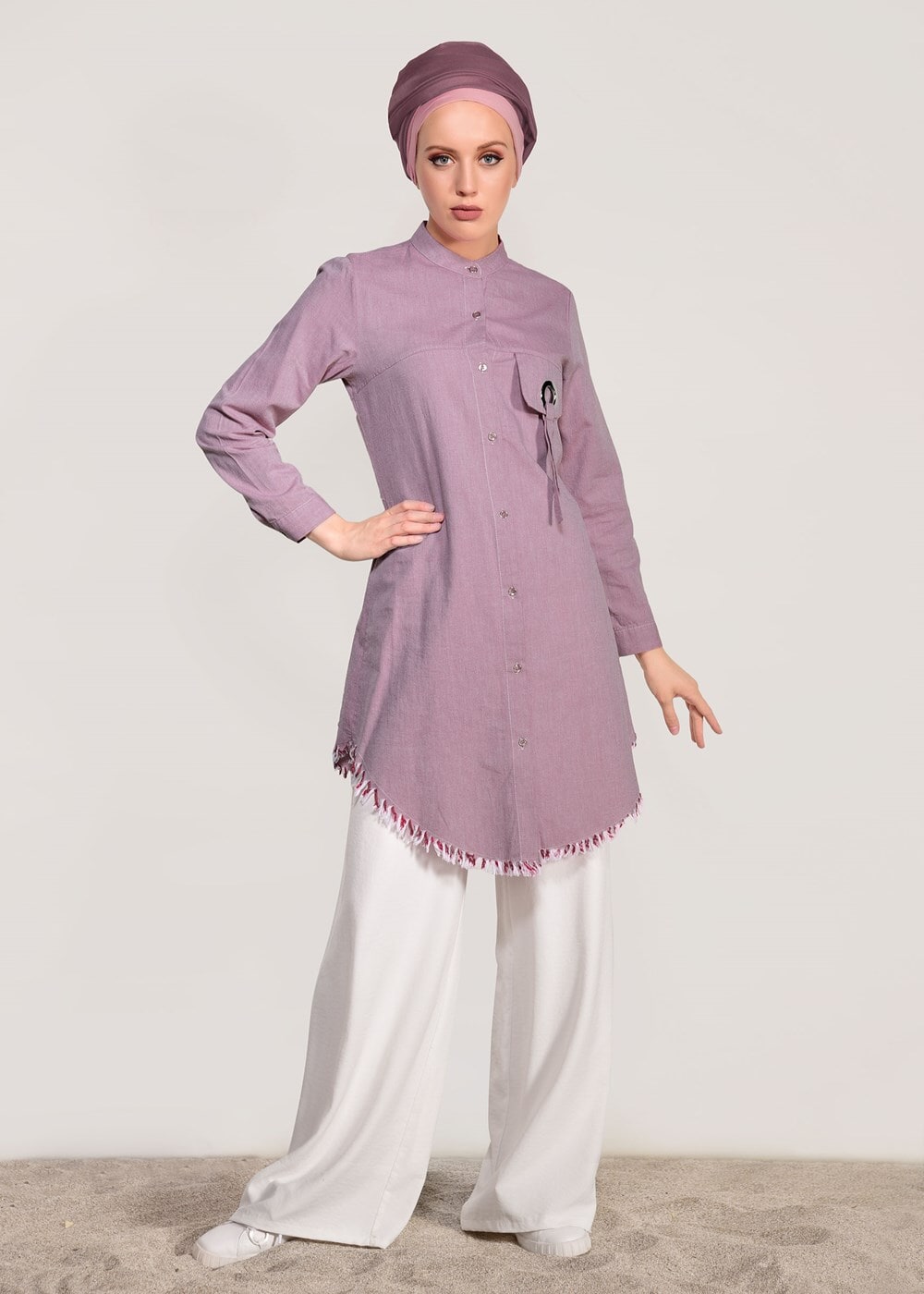 Hijab clothing PINK FRINGE DETAILED TUNIC 3529 