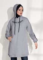 Tesettür giyim GRİ KAPÜŞONLU SPOR TUNİK 3608