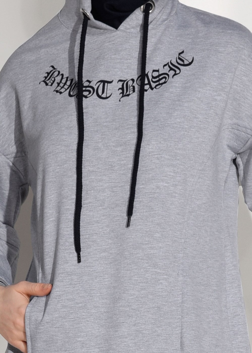 Tesettür giyim GRİ KAPÜŞONLU SPOR TUNİK 3608