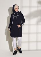 Tesettür giyim LACİVERT KAPÜŞONLU SPOR TUNİK 3608