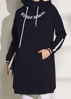 Tesettür giyim LACİVERT KAPÜŞONLU SPOR TUNİK 3608