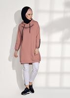 Tesettür giyim PUDRA KAPÜŞONLU SPOR TUNİK 3608