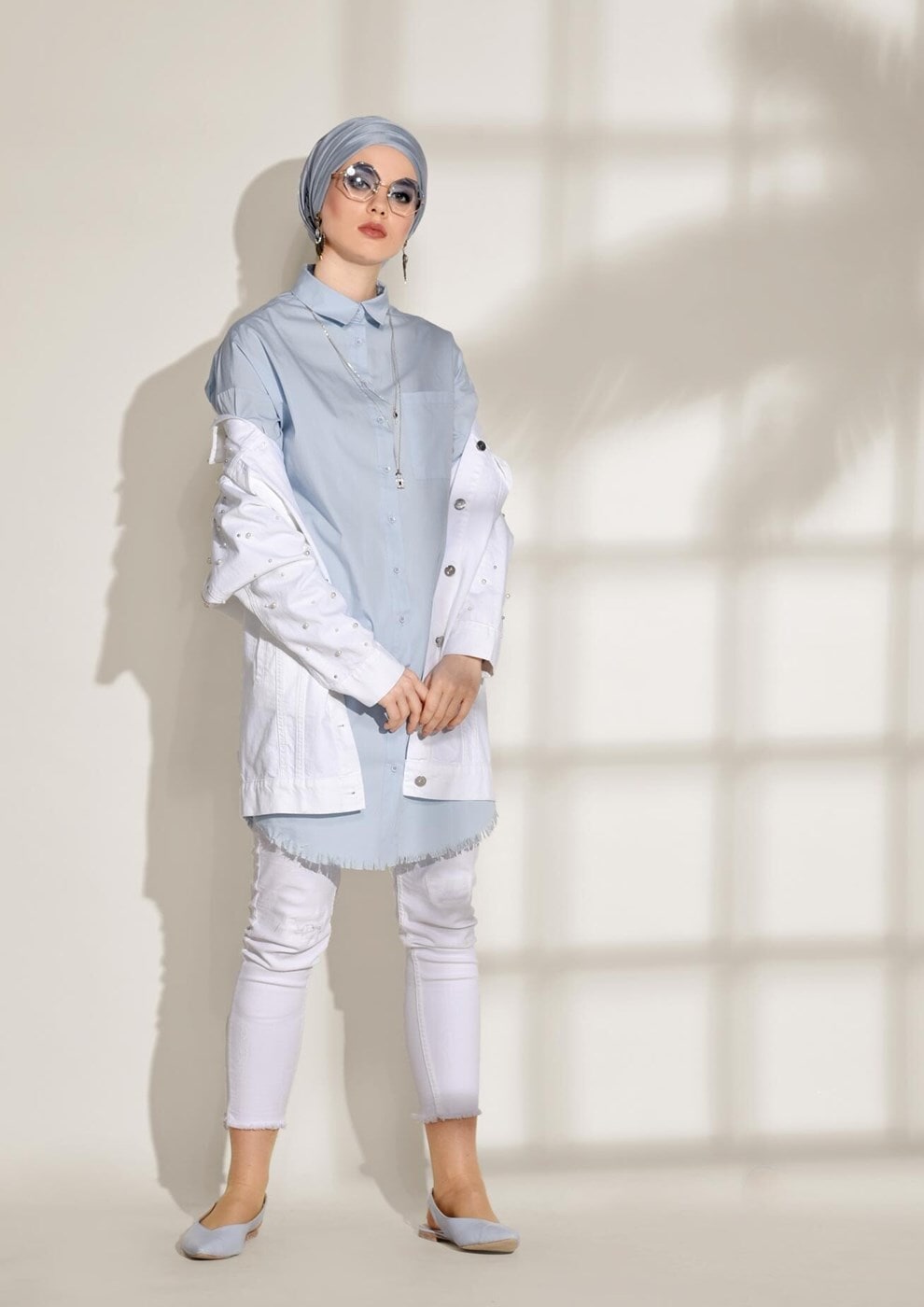 Hijab clothing BLUE POCKET DETAILED SPORTS TUNIC 3614 
