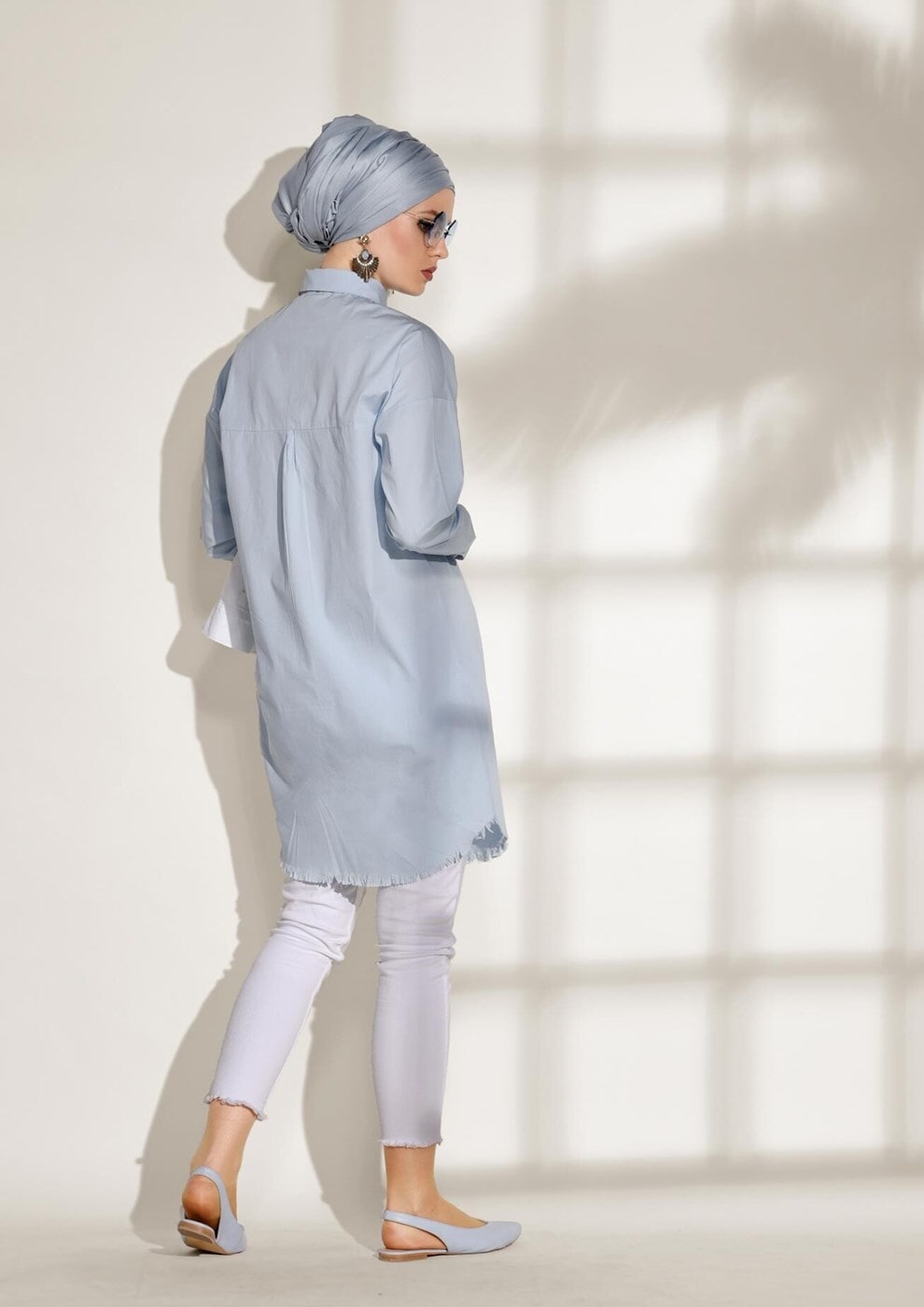 Hijab clothing BLUE POCKET DETAILED SPORTS TUNIC 3614 