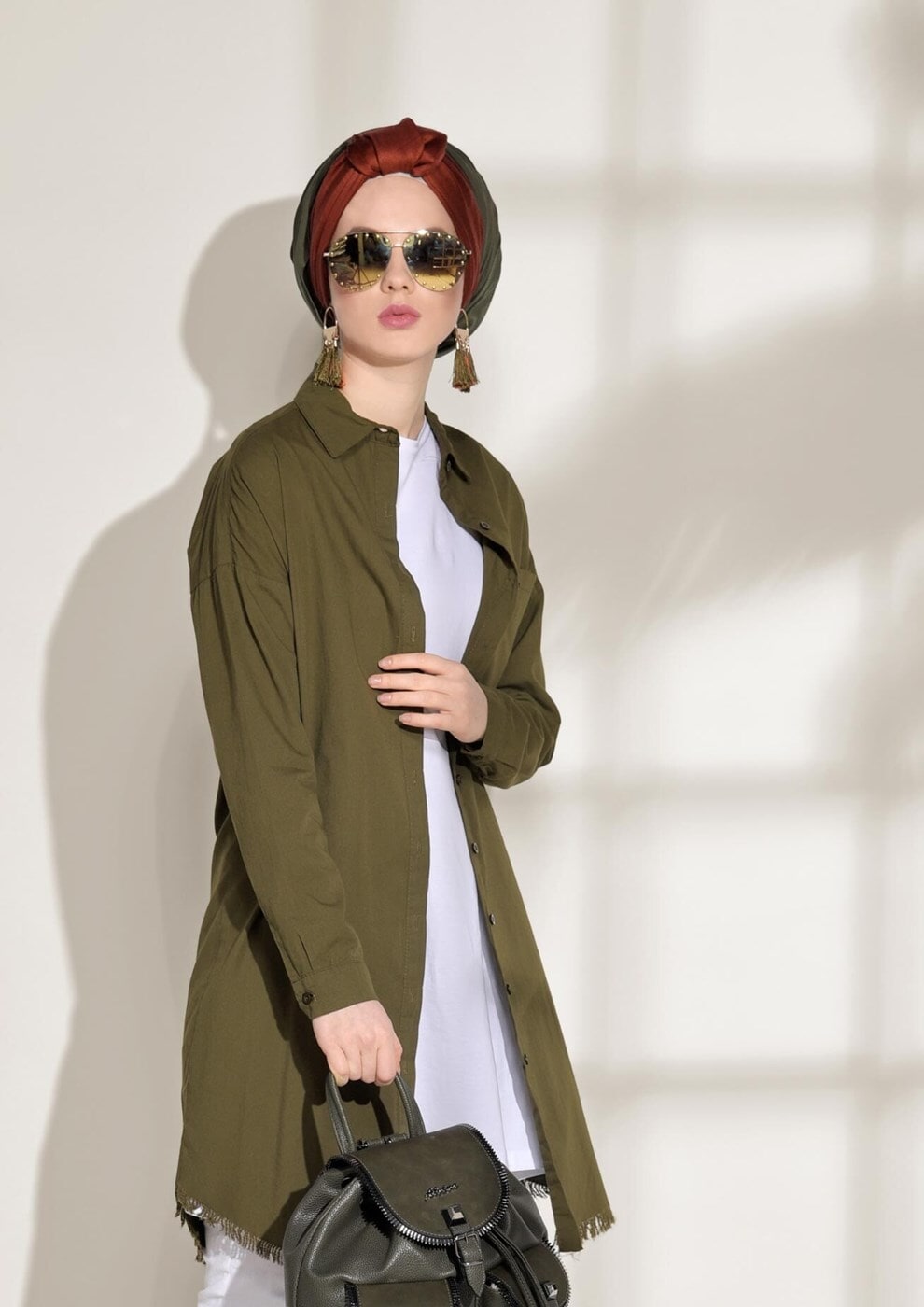 Hijab clothing KHAKI POCKET DETAILED SPORTS TUNIC 3614 