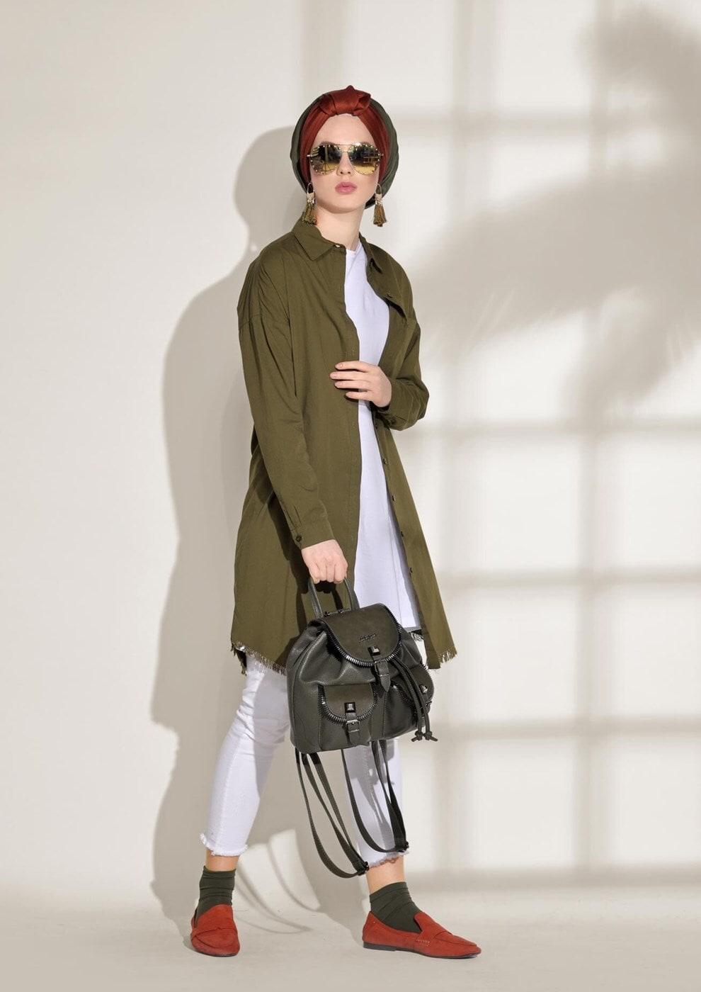 Hijab clothing KHAKI POCKET DETAILED SPORTS TUNIC 3614 