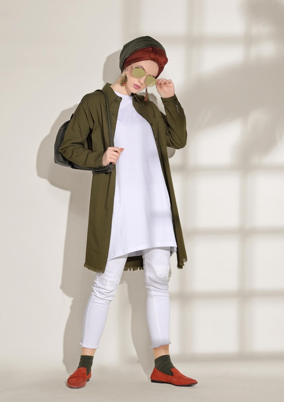 Hijab clothing KHAKI POCKET DETAILED SPORTS TUNIC 3614 