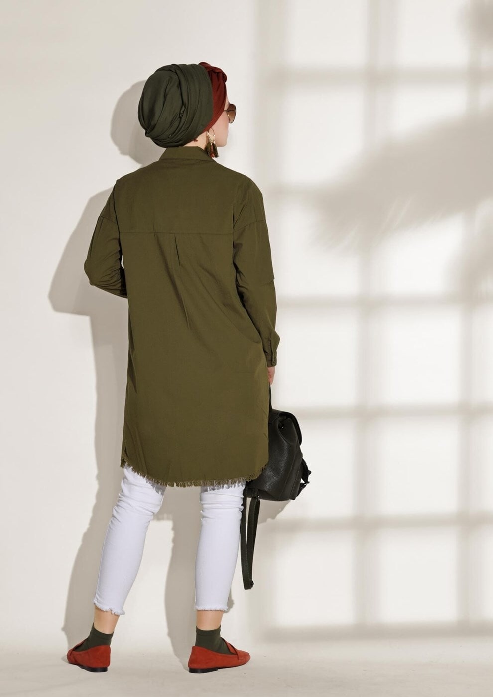 Hijab clothing KHAKI POCKET DETAILED SPORTS TUNIC 3614 