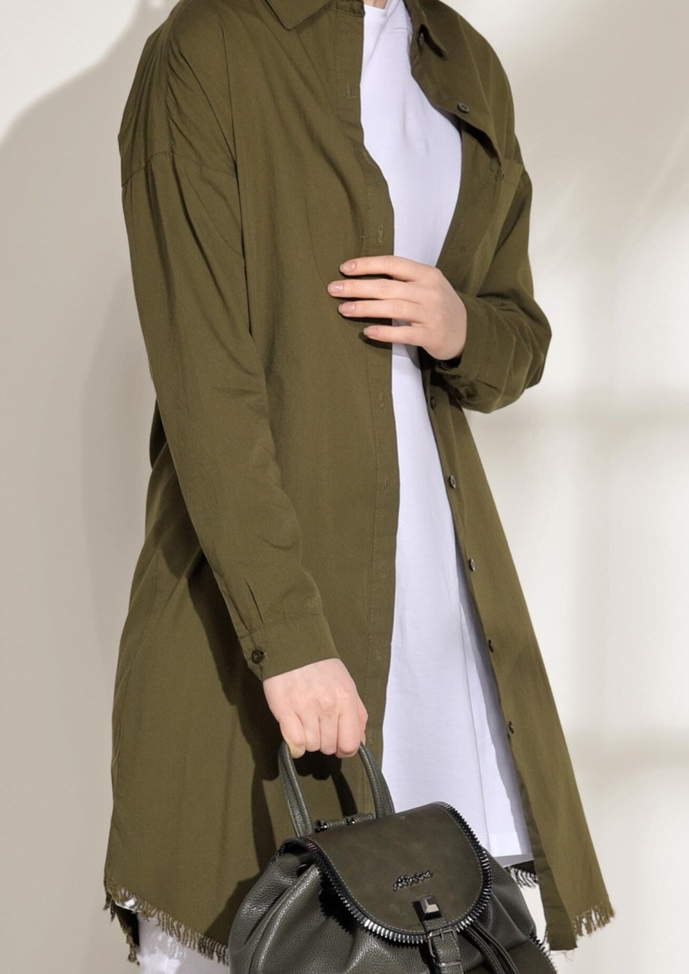 Hijab clothing KHAKI POCKET DETAILED SPORTS TUNIC 3614 