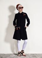 Tesettür giyim SİYAH T 3623 Mas- Püskül Detaylı Tunik