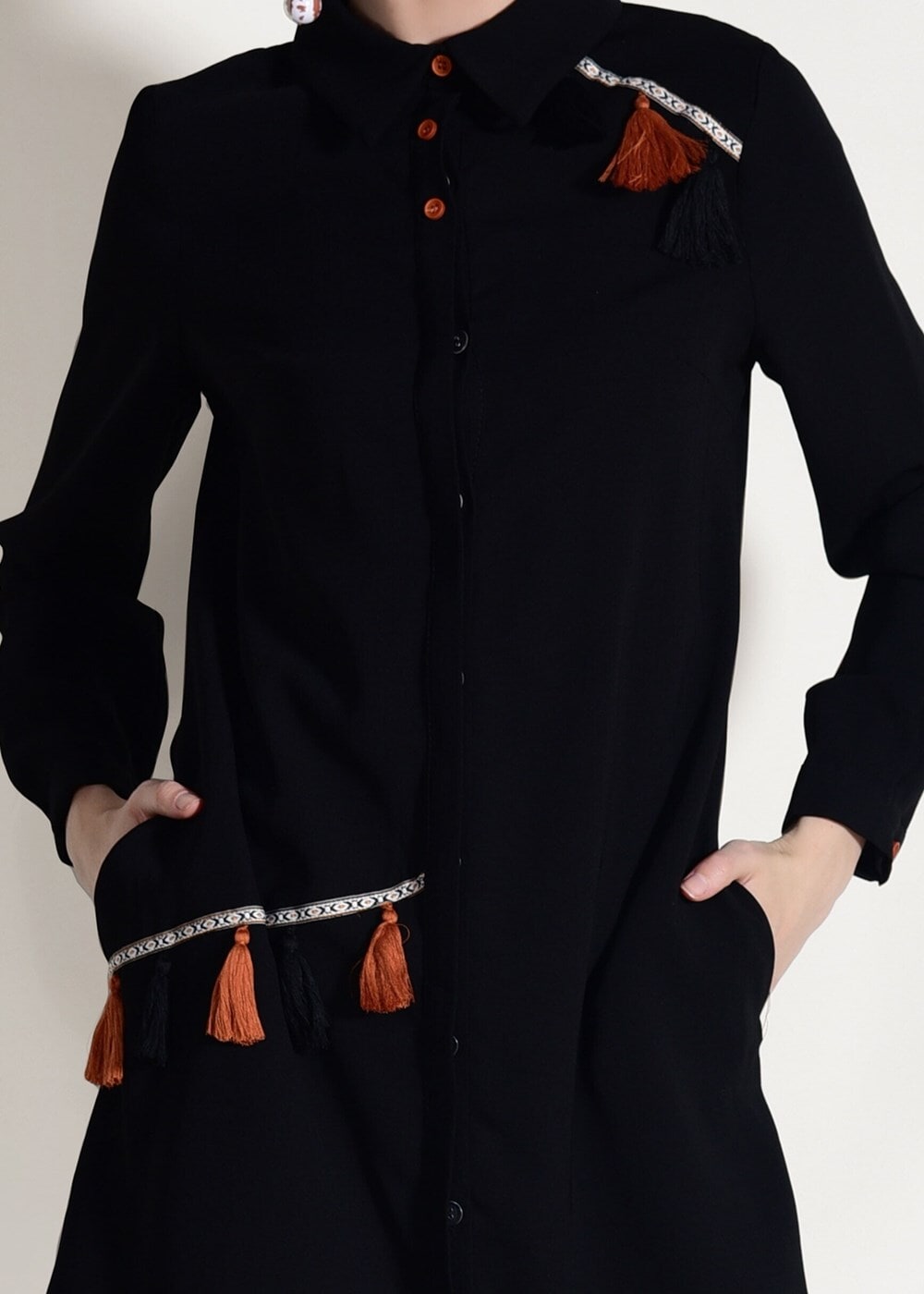 Vêtements hijab NOIR TUNIQUE DÉTAILLÉE À FRANGES 3623 