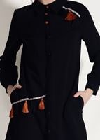 Tesettür giyim SİYAH T 3623 Mas- Püskül Detaylı Tunik