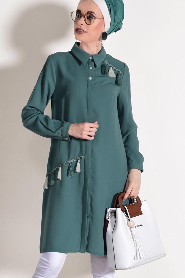 Vêtements hijab  FRINGE DETAILED TUNIC 3623  - TRENDTESETTÜR