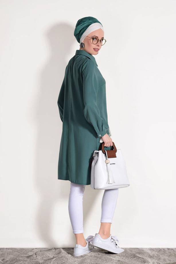 Tesettür giyim  T 3623 Mas- Püskül Detaylı Tunik - TRENDTESETTÜR