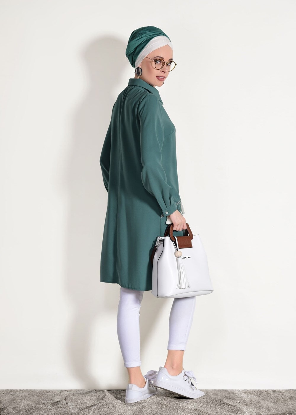 Vêtements hijab VERT TUNIQUE DÉTAILLÉE À FRANGES 3623 