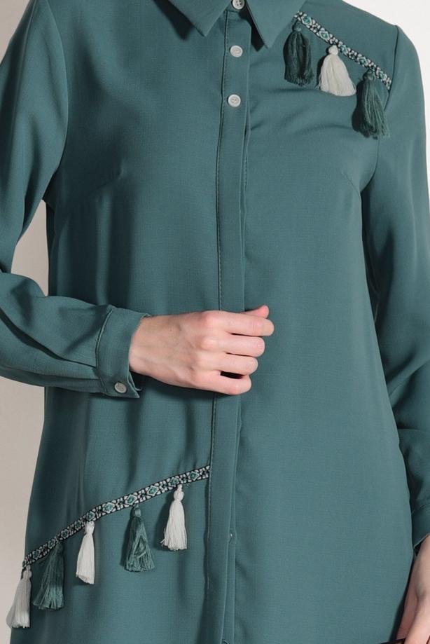 Tesettür giyim  T 3623 Mas- Püskül Detaylı Tunik - TRENDTESETTÜR