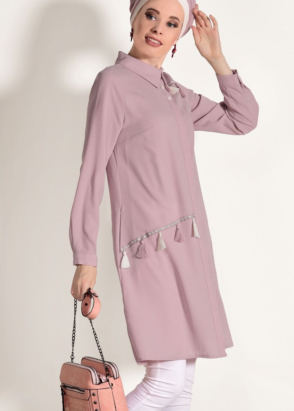 Hijab clothing PINK FRINGE DETAILED TUNIC 3623 